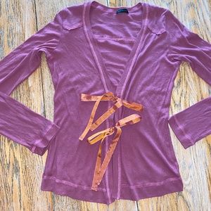 ETHIC cotton ribbon tie close rose knit top